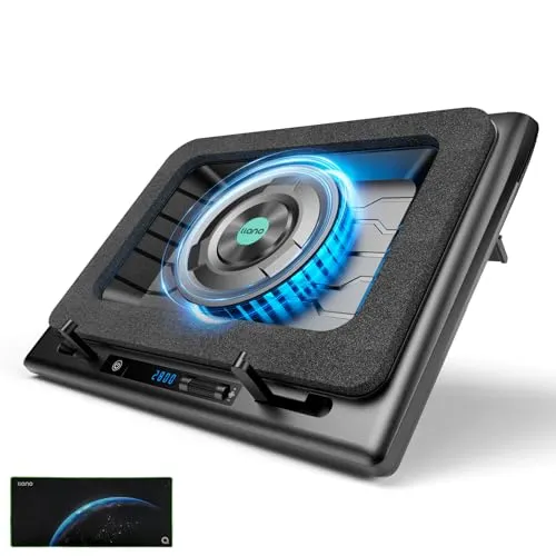 llano Gaming Laptop Kühler Kühlpad mit stufenloser Touch-Bedienung& Mauspad 3-Port USB A Extra-groß Leistungsstarker Turbo-Lüfter Dichtungsschaum für 15-19'' Computer Notebook (Kein RGB)