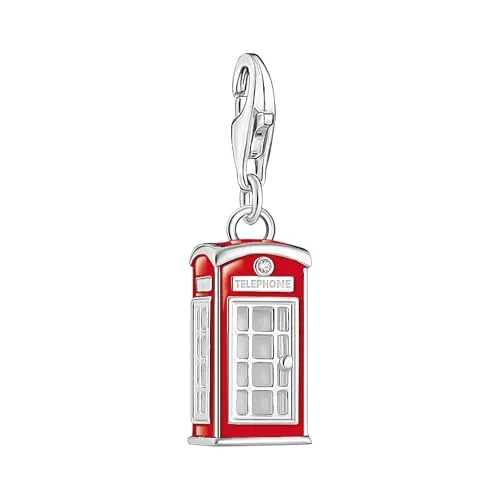 THOMAS SABO Charm-Anhänger rotes LONDON Telefonhäuschen - Clasp Charms für Damen, aus 925er Sterlingsilber mit Karabinerhaken, ideal zum Kombinieren mit Bettelarmbändern und Ketten – ein persönliches Geschenk für jeden Anlass.