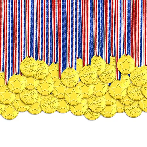 Anjing Medaillen für Kinder, 100 Stück Gewinner Goldmedaillen für Schule, Sportstag oder Mini-Olympiade Kindergeburtstag Party Kindergeburtstag Spiele mitbringsel Partygeschenk für Kinder
