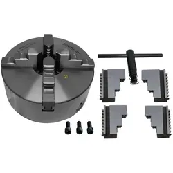 Vierbackenfutter 200 mm - Zentral verstellbares Vierbackenfutter für Drehbank, inkl. Innen- und Außenbacken sowie Zubehör. Ideal für präzise Bearbeitung und vielseitige Anwendungen.