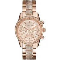 Michael Kors Ritz MK6485 Damenchronograph - Elegante Armbanduhr für Damen mit 37-mm Edelstahlgehäuse und roségoldenem Zifferblatt, ideal für jeden Anlass.