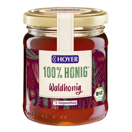 HOYER Waldhonig Bio-Honig 250g - Brotaufstrich aus 100% biologischem Waldhonig, reich an ätherischen Ölen und bleibt durch geringen Traubenzuckergehalt lange flüssig. Ideal für gesunde Ernährung!