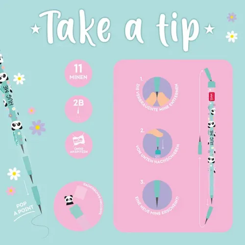 Legami Stapelbarer Bleistift mit Radiergummi Panda - Take a Tip
