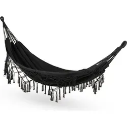 Outtec Hängematte, Schwarz, 200 kg Belastbarkeit - Hängematte im Boho-Stil für 2 Erwachsene, aus dick gewebten Baumwollseilen, ideal für Garten und Balkon, einfache Montage und hohe Langlebigkeit.