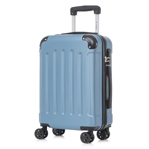 YONSLY Koffer Suitcase M Grau Blau - Robuster Trolley mit 4 Rollen - Hochwertiger Handgepäckkoffer mit 360°-Doppelrollen für mühelose Mobilität. Leicht und stoßfest aus ABS-Material, ideal für Reisen. Integriertes Sicherheitsschloss sorgt für Schutz Ihrer Gegenstände.