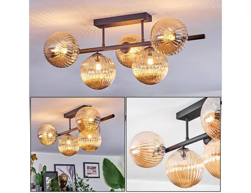 Hofstein Deckenleuchte im Vintage-Design aus Metall und Riffelglas - Stylische Deckenlampe für den Innenbereich, ideal für Esszimmer und Flure. Mit 5 G9-Fassungen und modernem Retro-Look setzt sie elegante Akzente.