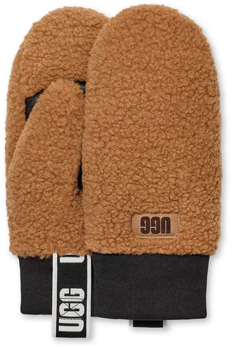 UGG UGGFLUFF LOGO TAPE Fäustling 2025 chestnut - L/X - Handschuhe aus plüschigem Fleece mit Leder-Details, ideal für kalte Tage und stilvolles Outfit. Hochwertiges Mikrofellfutter sorgt für extra Wärme und Komfort.