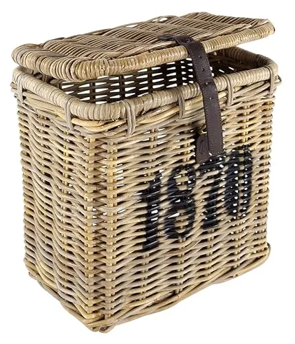 Kobolo Aufbewahrungskorb Universalkorb mit Deckel - Rattan kubu grey 1870 - Dekokorb aus robustem Rattan mit Lederschließe, handgefertigt und ideal zur stilvollen Aufbewahrung mit 32 l Fassungsvermögen.