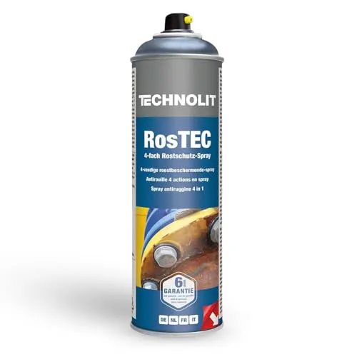 TECHNOLIT RosTEC Rostschutz Spray 500 ml - 4-fach wirkender Korrosionsschutz - Vielseitiges Farbspray für dauerhaften Rostschutz auf nahezu allen Untergründen. Wasserfest und in 13 Farben erhältlich, ideal für professionelle Anwendungen.