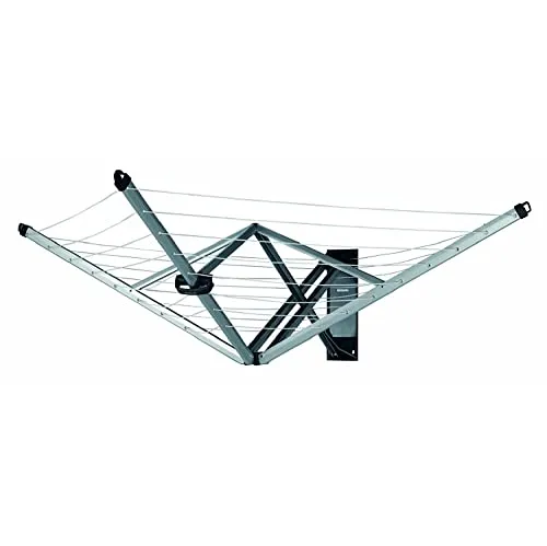 Brabantia WallFix Wandwäschetrockner - 24 Meter Platzsparende Wäscheleine - Wäscheständer mit 24 Metern UV-beständiger Wäscheleine, platzsparend und ideal für große Stücke. Einfach anzubringen mit Step-by-Step-Anleitung und wetterbeständiger Schutzhülle.