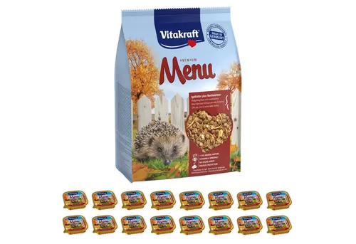 Vitakraft Igelfutter 2,5 kg + 16x 100g Nassfutter - Ideale Grundnahrung für Igel, kombiniert mit schmackhaftem Nassfutter. Perfekt abgestimmt auf die Bedürfnisse Ihrer Igel. Sorgen Sie für eine artgerechte Fütterung!