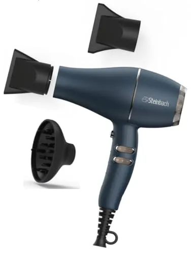 Steinbach Ionic-Haartrockner Profi 492 mit Diffusor - Leistungsstarker AC-Haartrockner in Mitternachtsblau mit 3 Aufsätzen, ergonomischem Griff und IONTEC-Technologie für schonendes Föhnen und Styling.
