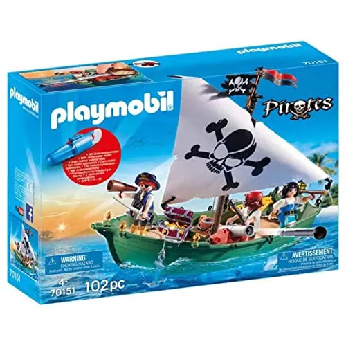 PLAYMOBIL 70151 Pirates Piratenschiff - Spielfigur Spielsets mit Kanone und Schussfunktion, ideal für kleine Abenteurer. Hochwertige Qualität und robustes Design für stundenlangen Spielspaß.