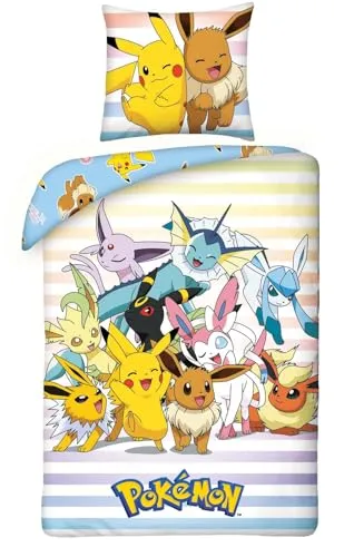 Halantex Pokemon Group Bettwäsche Set 140x200 - Bettwaren-Set für Kinder aus 100% Baumwolle, mit Pokémon-Motiv, ideal für kleine Fans. Waschmaschinenfest und mit praktischem Reißverschluss.