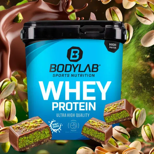 Bodylab24 Whey Protein Pulver, Pistazie-Schokolade, 1kg - Molkenproteine mit bis zu 80% Eiweiß, ideal für Muskelaufbau nach dem Training. Perfekte Löslichkeit in Milch und Wasser, ohne Aspartam.