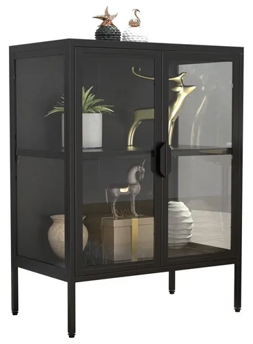 VCM Floka Standvitrine aus Stahl und Glas - Standvitrine mit langlebigem Stahlgestell und echten Glastüren, ideal zur stilvollen Präsentation Ihrer Sammlerstücke.