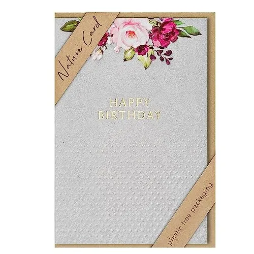bsb - Karte zum Geburtstag - Nature Card - Nachhaltige Karten zum Geburtstag - Geburtstagskarten mit Umschlag - Geburtstagskarte Frauen & Männer - Glückwunschkarte 11,5 x 17 cm - Blumen-Verzierung