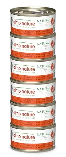 Almo Nature HFC Natural - Nassfutter für ausgewachsene Katzen - Huhn & Kürbis - Human Grade, Glutenfrei - 6 x 70g