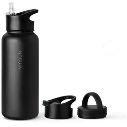 Vinsun Isolierflasche Edelstahl Trinkflasche 1l - Thermobehälter, BPA-frei und auslaufsicher, ideal für unterwegs mit 3 vielseitigen Deckeln für jeden Bedarf.