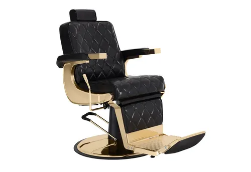 Barberpub Friseurstuhl 9671 (Gold-Schwarz) - Hochwertiger Friseurstuhl mit Kopfstütze, höhenverstellbar, drehbar und klappbar. Ideal für moderne Friseursalons, pflegeleichtes Kunstleder und elegantes Design.
