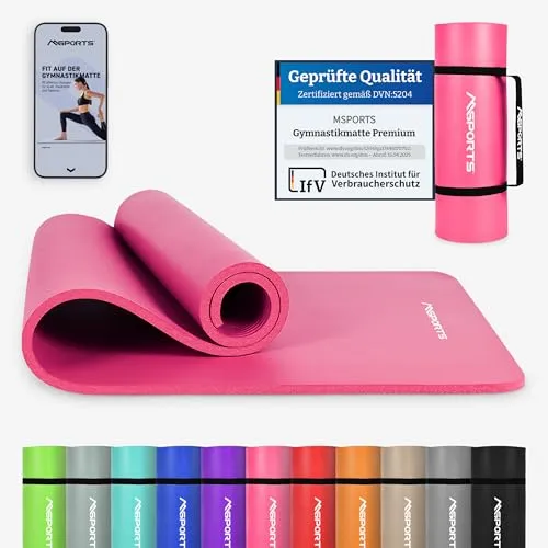 MSports® Gymnastikmatte mit Tragegurt, Poster & Workout App - Sportmatten für Fitness und Yoga, gelenkschonend und ideal für Zuhause oder im Studio, inklusive praktischen Zubehör für ein effektives Training.