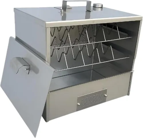 Jaeger Räucherofen TROSS 33 Edelstahl mit Thermometer - Kompakter Tischräucherofen für bis zu 8 Fische oder 5 kg Fleisch. Aus rostfreiem Edelstahl, inkl. Thermometer für präzise Temperaturkontrolle. Ideal für Garten und Balkon.