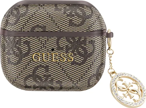 Guess 4G Script PC/PU Charm AirPods Pro 3 Hülle - Braun - Kopfhörer Zubehör mit zeitlosem 4G Muster und goldfarbenem Guess Logo. Schützt Ihre AirPods Pro 2 vor Kratzern und bietet einfachen Zugang zum Ladeanschluss.