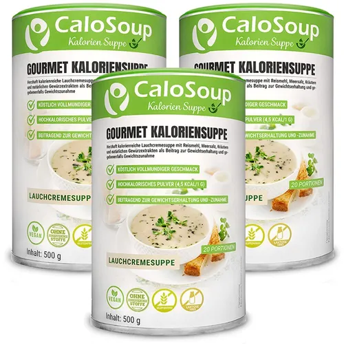 CaloVital Zunehmen mit Lauchcremesuppe – Hochkalorische Protein-Suppe - Proteine – Ideal für Gewichtszunahme und Muskelaufbau. Diese cremige Lauchcremesuppe liefert hohe Kalorien mit hochwertigen Zutaten und ist in wenigen Minuten zubereitet.