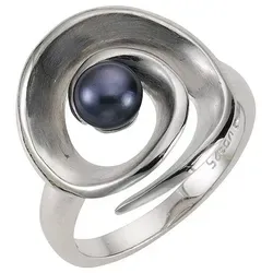 Zeeme Pearls Ring Silber 925 mit schwarzer Perle - Eleganter Damen-Ring aus rhodiniertem 925 Sterling Silber, verziert mit einer einzigartigen schwarzen Perle – ein zeitloses Schmuckstück für besondere Anlässe.