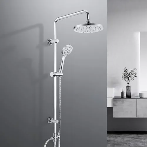 JOHO Edelstahl Duschsystem mit Regenduschset - Badewannen- & Duschsysteme mit hochwertigem ABS Regenduschkopf und 3 Strahlarten für individuelles Duscherlebnis. Ideal für platzsparende Eckmontage.