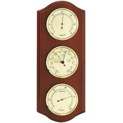 Wetterstation mit Hygrometer, Barometer und Thermometer in Mahagoni - Elegante Wetterstation aus Mahagoni mit Hygrometer, Barometer und Thermometer. Perfekt für präzise Wetterbeobachtungen und stilvolle Raumgestaltung. Maße: 330 x 128 mm.