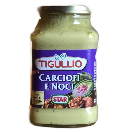 Tigullio Carciofi e noci, 190g - Glutenfreie Sauce mit Artischocken und Nüssen, ideal für Pasta und Aufstriche. Nach dem Öffnen 5 Tage haltbar, perfekt für kreative Gerichte.