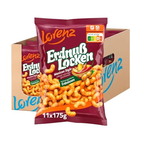 Lorenz ErdnußLocken Mexican Style 11x175g - Flips & Puffreis mit würzigem Mexikanischem Geschmack, ideal für Partys oder als Snack für zwischendurch.