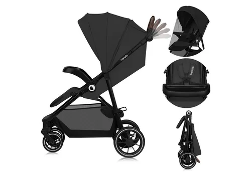 lionelo Kombi-Kinderwagen EMMA ONE, Grey Stone - Kombikinderwagen mit wartungsfreien Rädern und einem praktischen Einhand-Faltmechanismus. Ideal für Eltern, die Komfort und Funktionalität suchen. XXL-Verdeck mit UPF50+ Schutz.