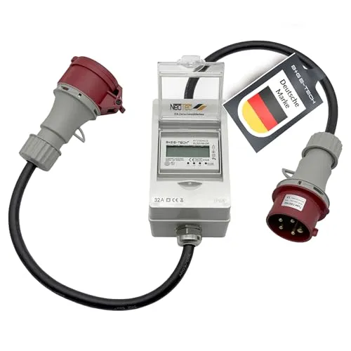 CEE 32A Stromzähler für mobile Anwendungen - Digitaler Stromzähler mit LCD-Hintergrundbeleuchtung, ideal für Camping, Garten und Baustellen. MID-eichfähig und einfach zu bedienen – für präzise Messungen überall.