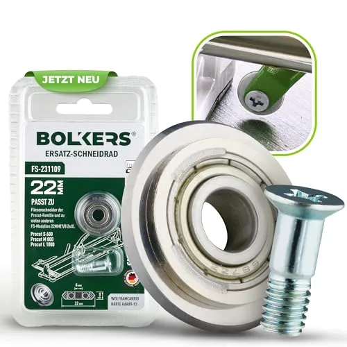 BOLKERS® ProCut Serie - Ersatz-Schneidrad 22×6×6mm Wolframcarbid Schneidrad mit Radstange - Ersatzrad für Fliesenschneider - Zum Schneiden von Fliesen, Glas, Kachel