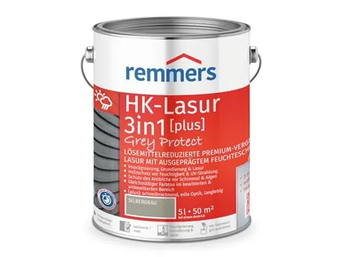 Remmers HK-Lasur 3in1 Grey Protect [plus] silbergrau - Premium Holzlasur für außen – vereint Imprägnierung, Grundierung und Lasur in einem und bietet starken Feuchte- und UV-Schutz für langlebige Grautöne.