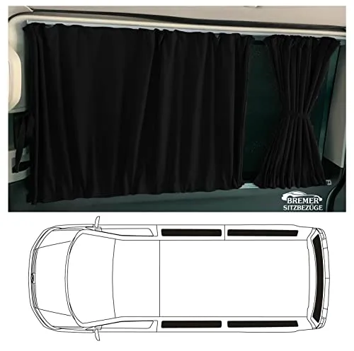 BREMER SITZBEZÜGE Maß Gardinen Vorhänge Sonnenschutz kompatibel mit VW Caddy 3 & 4 Kurz Maxi mit Heckklappe 2003-2020 in Schwarz Camping Zubehör Wohnmobil Zubehör Camper Gardinen Set 722
