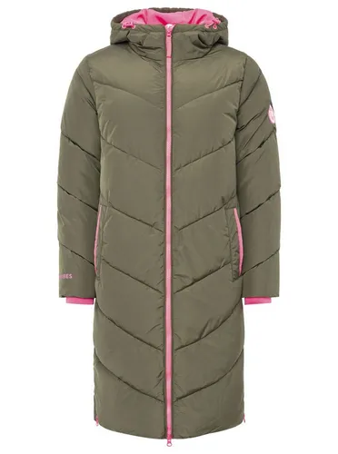 Zwillingsherz Steppmantel "Happy Vibes" in Khaki - S - Funktionsjacken mit Kapuze und Tunnelzug, ideal für stilvolle Wärme und Komfort bei jedem Wetter.