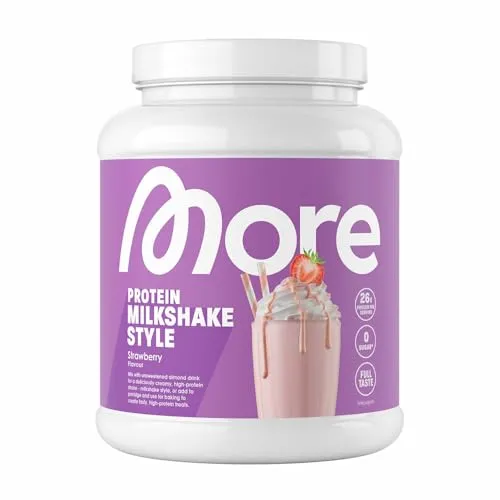 MORE Protein Strawberry Milkshake 600 g – Hochwertiger Proteinmix für Muskelaufbau - Ideal für Sportler: Der Mix aus Whey und Casein bietet langanhaltende Eiweißversorgung. Cremige Konsistenz und leckerer Geschmack machen das Trinken zum Genuss. Hergestellt in Deutschland mit besten Rohstoffen.