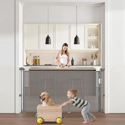 VEVOR einziehbares Babygitter – 87 cm hoch, bis 140 cm ausziehbar - Kindersicherungen mit atmungsaktivem Mesh-Panel und verstärktem Fiberglasrahmen für zusätzliche Stabilität. Ideal für Treppen, Türen und Spielzimmer.