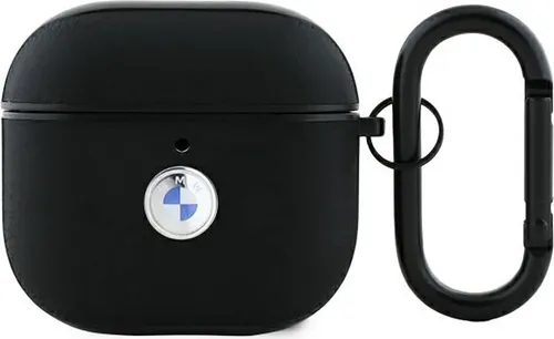 BMW BMA4SSLBK AirPods 4 Hülle aus echtem Leder - Kopfhörer-Zubehör mit stilvollem Design, schützt Ihre AirPods 4 vor Stößen und Kratzern, gefertigt aus hochwertigem echtem Leder mit silbernem BMW Logo.