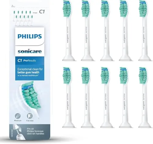 Philips Bürstenköpfe Standard 10er Pack - Ersatzbürsten für Schallzahnbürsten, 10 Stück mit mittlerer Borstensteifigkeit für eine sanfte und gründliche Reinigung. Kompatibel mit Philips Sonicare.