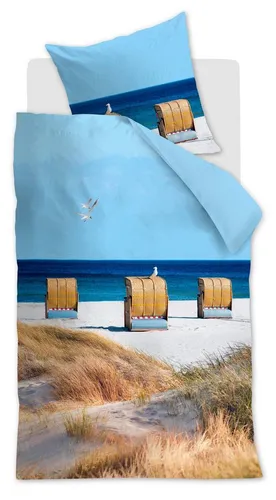 Beddinghouse Bettwäsche Ambiante, Baumwolle, Strandkörbe, Düne, Meer, blau - Hochwertige Beddinghouse Bettwäsche aus 100 % Baumwolle für natürlichen Schlafkomfort. Atmungsaktiv und pflegeleicht – ideal für jede Jahreszeit. Lieferung inkl. Bett- und Kissenbezüge in verschiedenen Größen.
