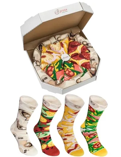 Rainbow Socks - Damen Herren Pizza Socks Box Mix Italienische Hawaii Pepperoni - 4 Paar - Gr.- EU 36-40/ Small