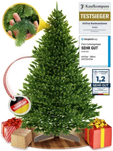 ArtiTree Künstlicher Weihnachtsbaum – Premium Nordfichte mit FSC®-Holzständer - Künstlicher Weihnachtsbaum mit täuschend echter Optik und dichten Spritzgussnadeln. Schneller Aufbau dank innovativem Stecksystem und umweltfreundlicher FSC®-Holzständer für sicheren Stand.