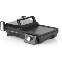 GOURMETmaxx Tischgrill Vario 2in1 2000W schwarz - Grill für die ganze Familie mit flacher und geriffelter Grillfläche, ideal für fettfreies Grillen und einfache Reinigung dank PTFE-Antihaftbeschichtung.
