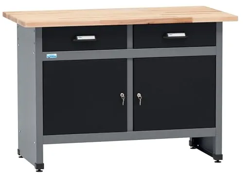 Küpper Werkbank 12059 – Robuste Werkbank mit 300 kg Traglast - Vielseitige Küpper Werkbank 12059 mit 2 Schubladen und 2 abschließbaren Türen. Massive Buchenarbeitsplatte (30 mm) für hohe Stabilität und Langlebigkeit. Höhenverstellbare Füße für optimale Anpassung.