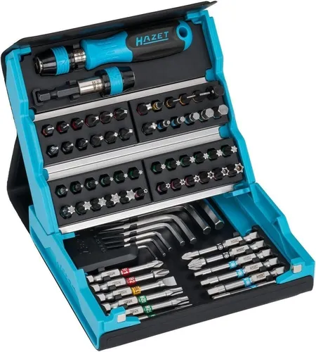 Hazet Bitset SmartCase 2200SC-1 - 69-teiliges Werkzeugset mit Schlitz, Kreuz, Torx und Innensechskant, inklusive Schnellwechselbithalter und praktischer Tablet-Hülle
