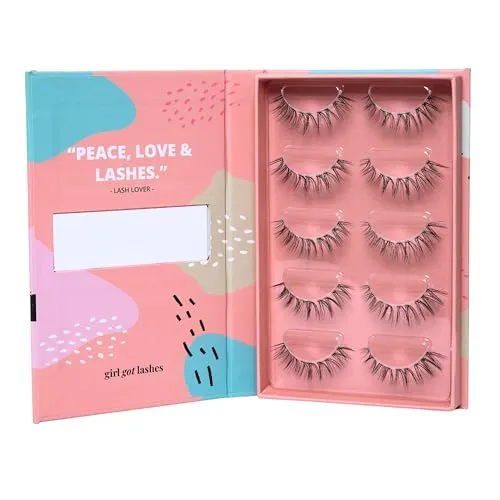 GirlGotLashes Große Boxen - Handgemachte Wimpernextensions für Zuhause - Künstliche Wimpern: Dauerhafte Wimpernverlängerung für einen fülligen, natürlichen Look mit 5 Wimpern-Paaren, die bis zu 7 Tage halten – einfach selbst anwendbar in nur 10 Minuten!